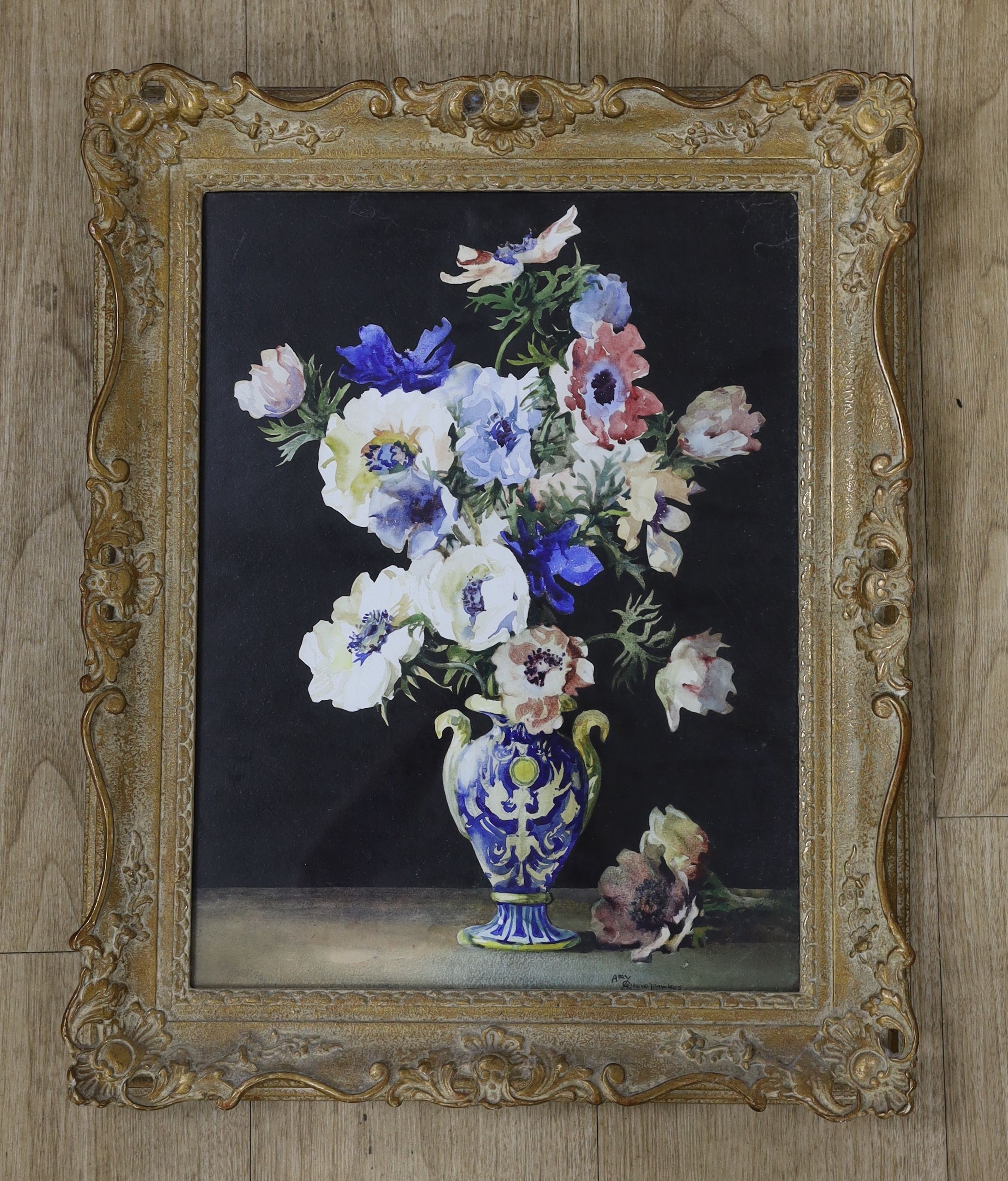 Amy Reeve Fowkes (1886-1968), watercolour, Still life of anemones in a vase, signed, 42 x 31cm